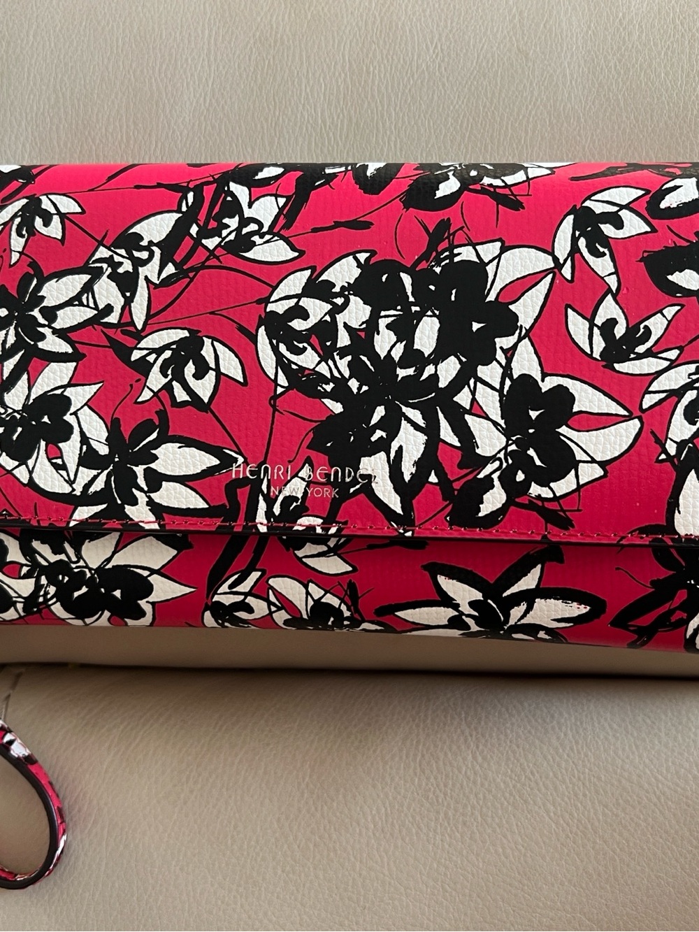 henri bendel Hot Pink Floral Clutch with Black & White Accents